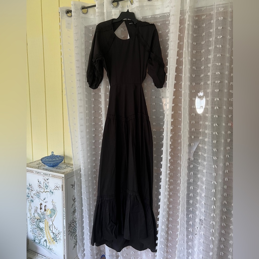 Cotton tiered puff sleeves maxi dress
